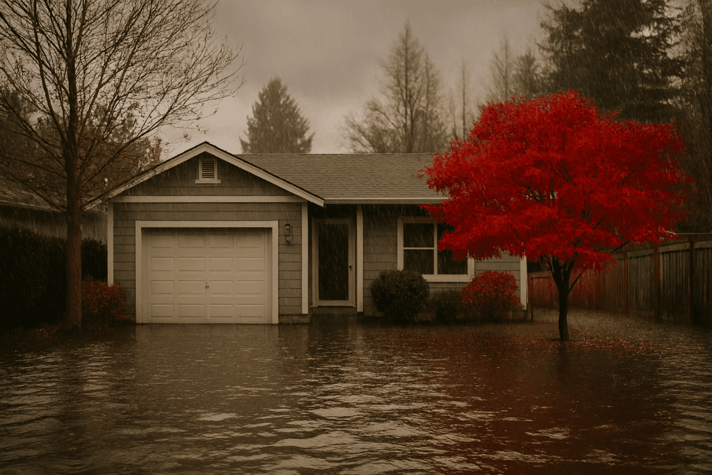 home with flooded yard