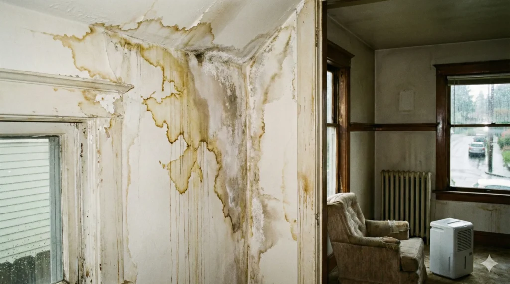 Water damage and mold in room