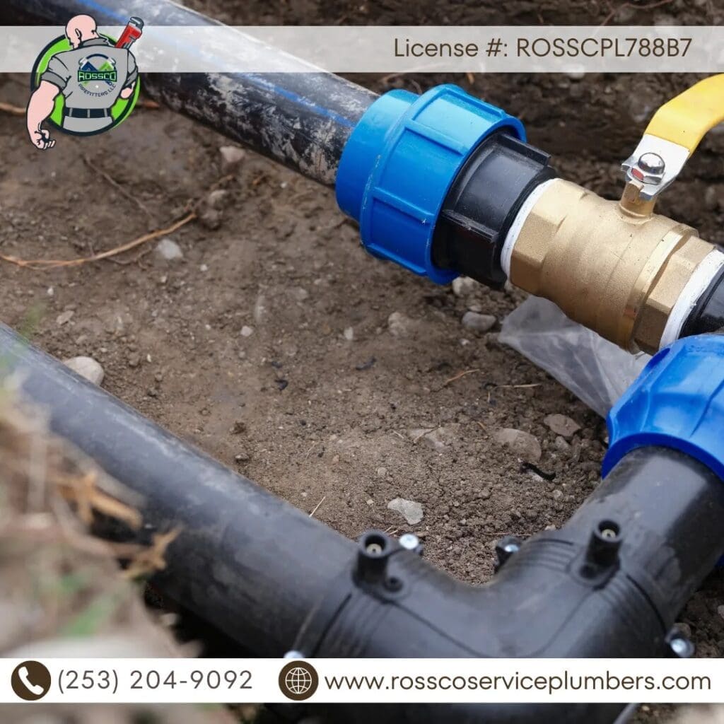 Blue and black plumbing pipes connection